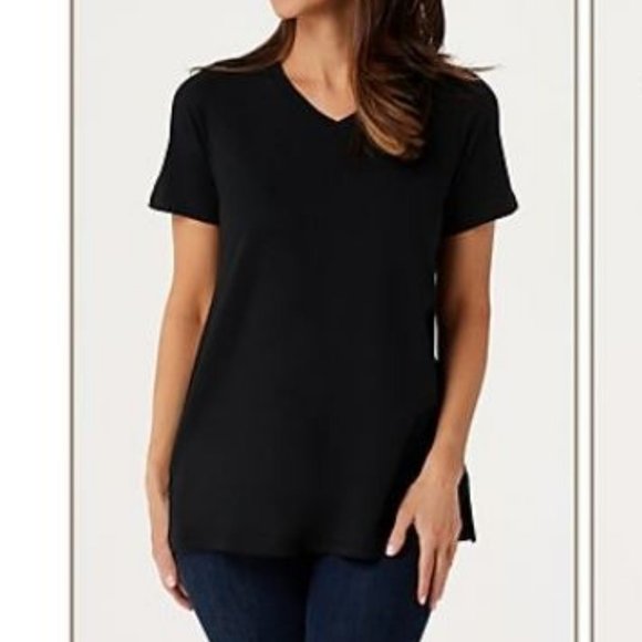 LOGO by Lori Goldstein Tops - LOGO Jaspe Knit Top with Pleated Front & Pockets